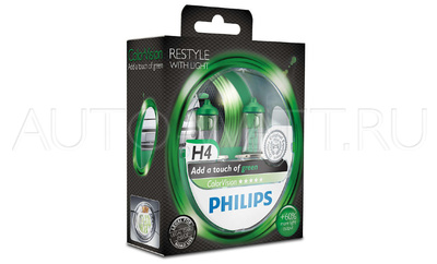 Лампа галогенная H4 - PHILIPS Color Vision +60% Green 12V 60/55W Зелёная Комплект