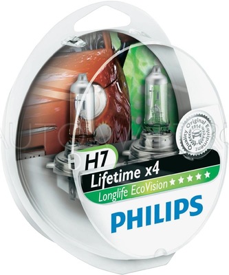 Лампа галогенная H7 - PHILIPS LongLife EcoVision 12V 55W 3000K Комплект