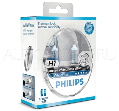 Лампа галогенная H7 - PHILIPS White Vision +60% 12V 55W 4300K Комплект