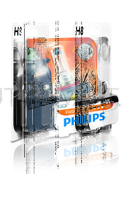 Лампа галогенная H8 - PHILIPS Vision +30% 12V 35W 3000K