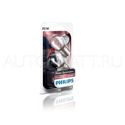 Лампа галогенная P21W 1156  - PHILIPS Vision Plus +50% 12V 21W 3000K Комплект
