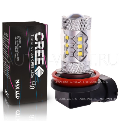Светодиодная лампа H8 - 16 CREE Линза 80Вт