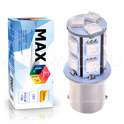 Светодиодная лампа P21W 1156 - 13 SMD5050 3.12Вт Желтая