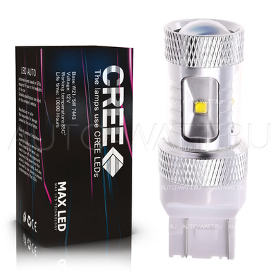 Светодиодная лампа W21/5W 7443 - 6 CREE Линза 30Вт