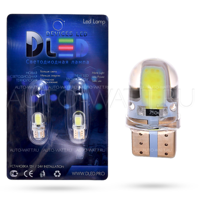 Светодиодная лампа W5W T10 – COB 2Led 1Вт Белая
