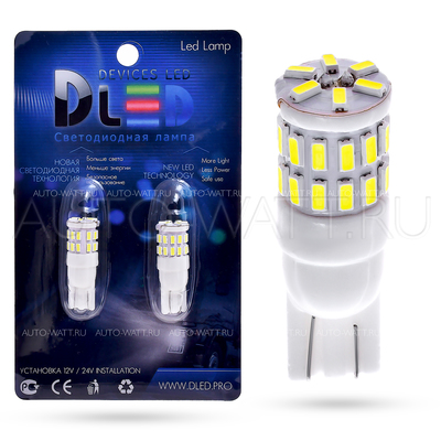 Светодиодная лампа W5W T10 – 30 SMD3014 Ceramica 6Вт Белая