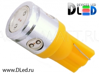 Светодиодная лампа W5W T10 – 1 HP + 3 Mini Hp 2.5Вт Жёлтая