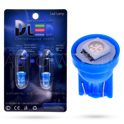 Светодиодная лампа W5W T10 – 1 SMD5050 0.24Вт Синяя
