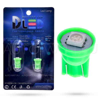 Светодиодная лампа W5W T10 – 1 SMD5050 0.24Вт Зелёная