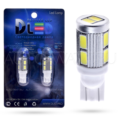 Светодиодная лампа W5W T10 – 10 SMD5630 Стабилизатор 4Вт Белая