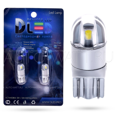 Светодиодная лампа W5W T10 – 2 SMD3030 2Вт Белая