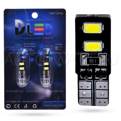 Светодиодная лампа W5W T10 – 4 SMD5630 Двусторонняя Обманка 1.6Вт Белая