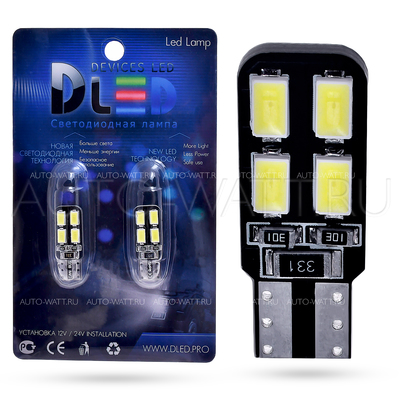 Светодиодная лампа W5W T10 – 4 SMD5630 Односторонняя Обманка 1.6Вт Белая