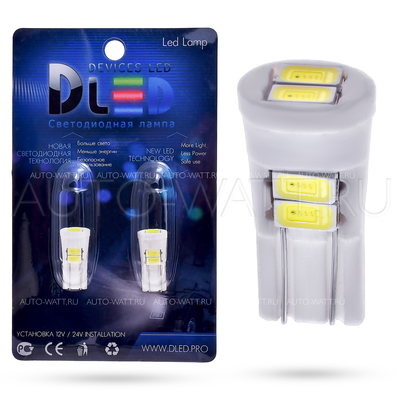 Светодиодная лампа W5W T10 – 6 SMD5630 Керамика 2.4Вт Белая